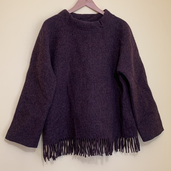 J. Crew | Brown Alpaca Wool Boho Oversized Fringe Mock-neck Pullover Sweater S - Picture 17 of 17
